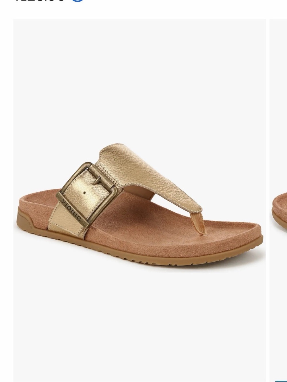 Vionic Emma Gold Metallic Leather Toe-Post Sandal with Buckle Detail